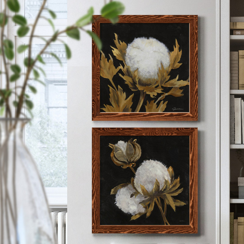 Cotton Balls I - Ensemble de 2 reproductions d'art sur toile, H 17 po x l 34 po x P 1,5 po, Cadre en érable