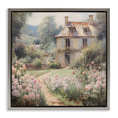 «French Garden Cottage», art mural gris sur toile flottante par RileyB