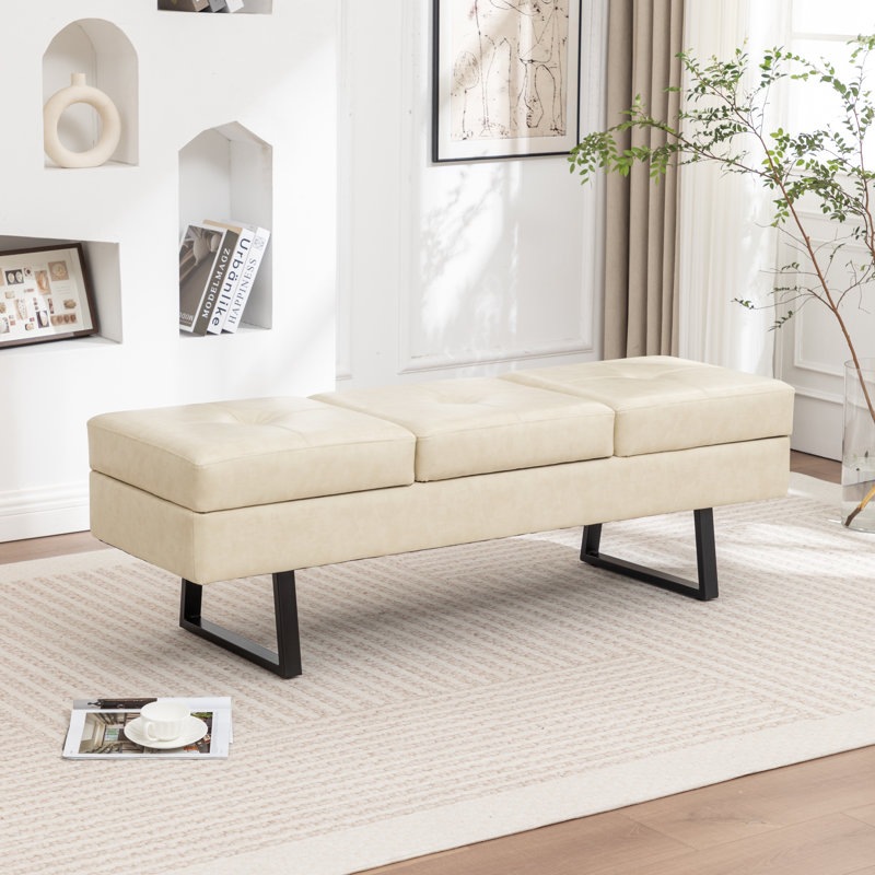 Banc de rangement rembourré en similicuir Charice, Beige