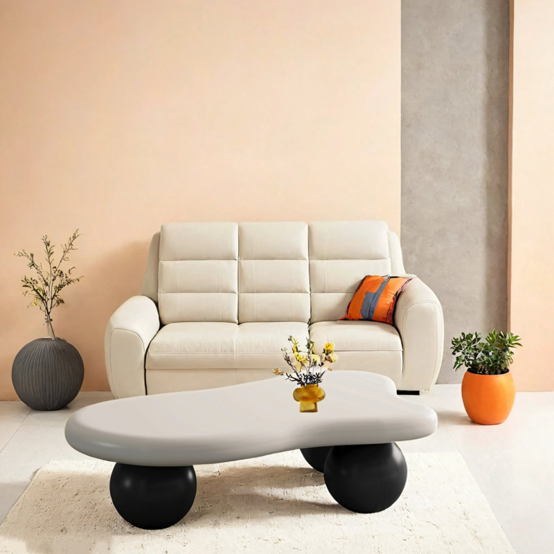 47-inch Cloud-shaped Coffee Table, White Top/Black Base