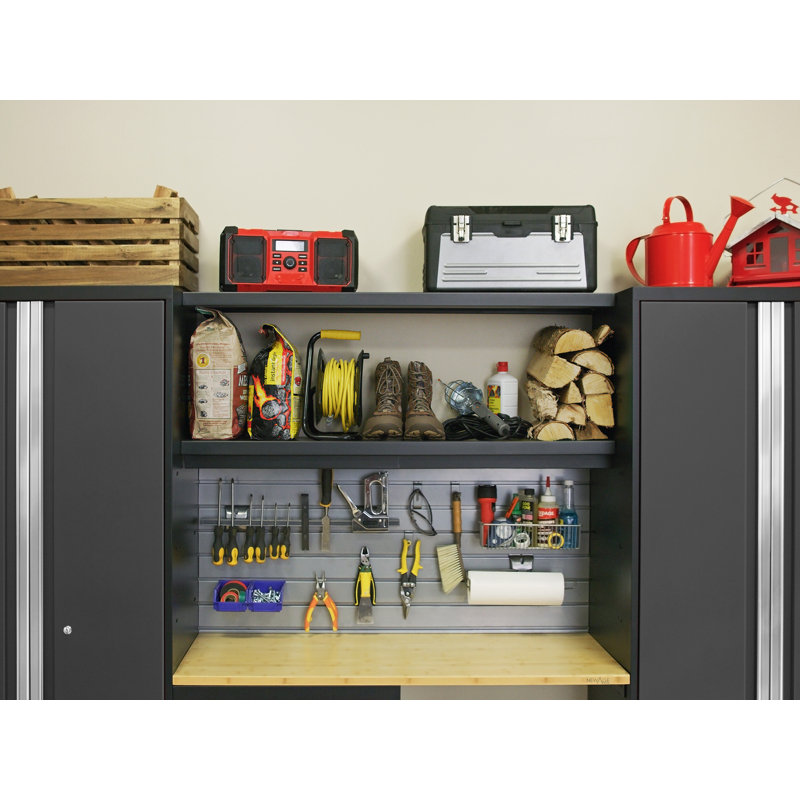 Bold Series 76.75'' H x 132'' W x 18'' D 9 Garage Storage Cabinet Set, Grey, Bamboo