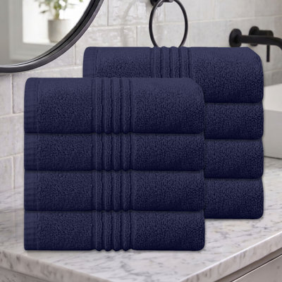 Ensemble de serviettes de bain 100% coton 100% coton zéro torsion Robbs Home Weavers 500GSM, 16 po x 24 po (8) (8 serviettes à main), bleu marine