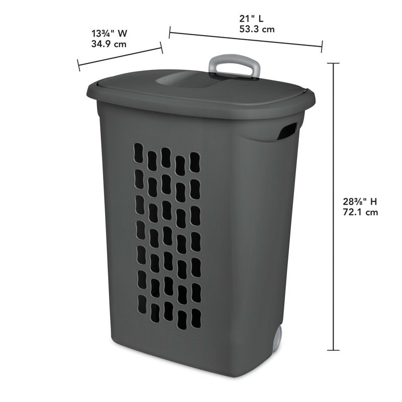  Ultra Wheeled Hamper, Laundry Basket w/Lid & Handle, Flat Grey, 3 Pack