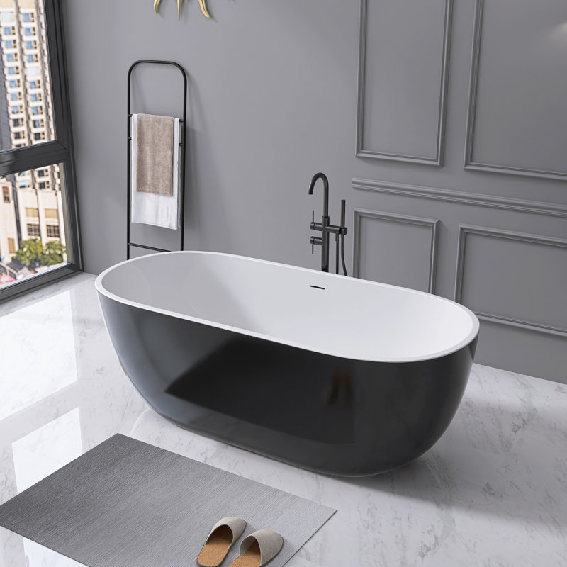 Biocura 65'' x 29.5'' Soaking Acrylic Bathtub, Black