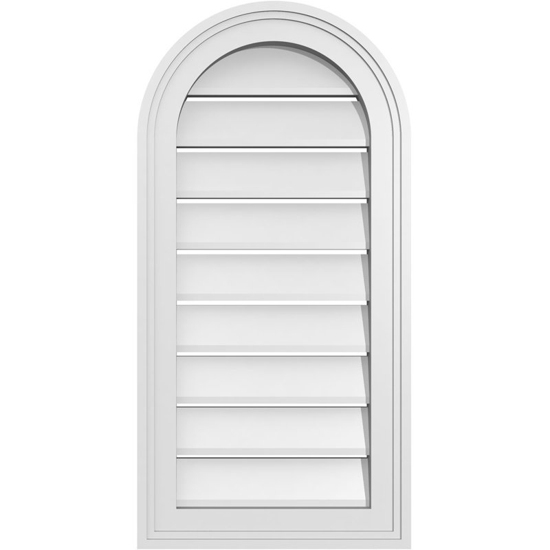 Round Top Surface Mount Signature Urethane Functional Gable Vent, Primed Tan, 28" H x 14" W x 1.5" D
