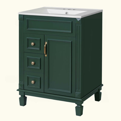 Meuble-lavabo de salle de bain avec lavabo en céramique, petite armoire de salle de bain, armoire moderne avec 2 tiroirs et tablette réglable