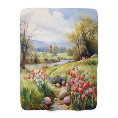 Vibrant Bloom Serenade - couverture sherpa de qualité supérieure 1 pièce - reproduction d'art luxueuse