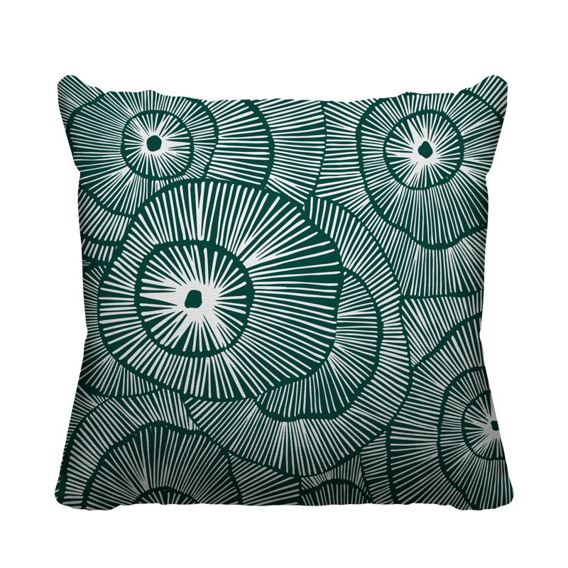 Coussin décoratif intérieur / extérieur Flower Burst, L 15 po x H 15 po, Émeraude