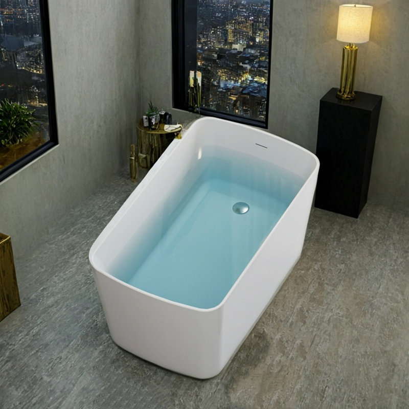 Baignoire de trempage autoportante en acrylique 49 pouces, baignoire carrée de style japonais, blanc éclatant