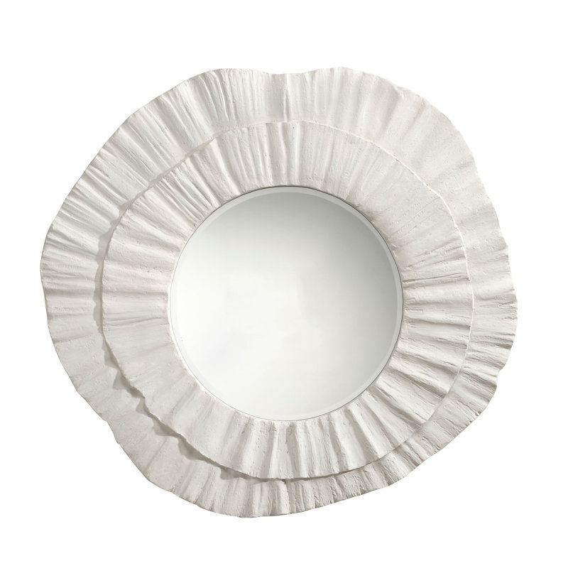 Miroir Nolo, forme abstraite, pétale ronde, résine blanche 40X43