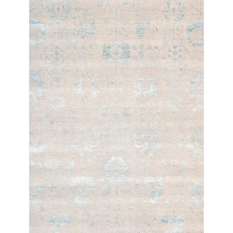 Tapis gris en laine, en soie et en coton noué à la main 8 pi 11 po x 11 pi 8 po Shaunna, Rectangle 8 pi 11 po x 11 pi 8 po