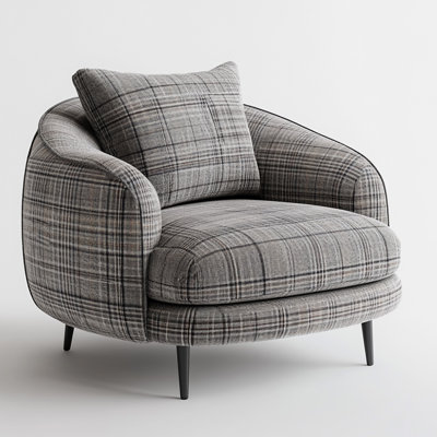 Gray Small Plaid Upholstered Armchair