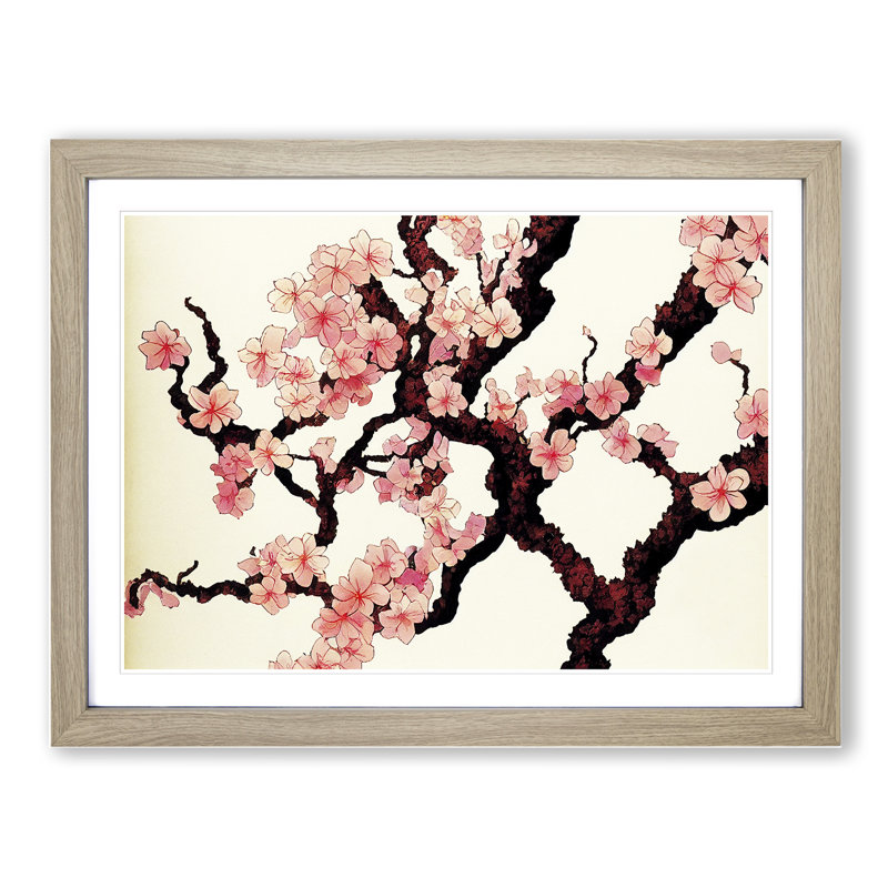 Inspirational Cherry Blossom Tree Flowers - Framed Print, 46cm H x 64cm W x 2cm D, Oak