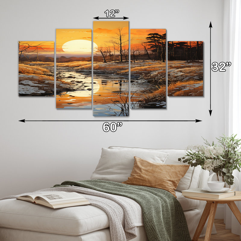 Golden Sunrise Silhouetted IV - Décoration murale paysages - 5 panneaux