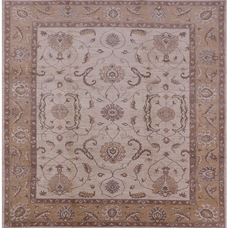 Tapis beige / jaune Percie, Carré 8 pi
