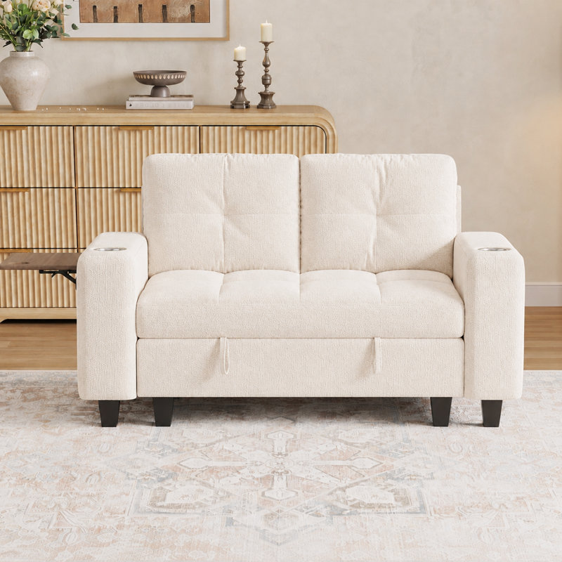 Canapé modulaire avec rangement d'appoint Benett, Beige, Accoudoirs de table d'appoint