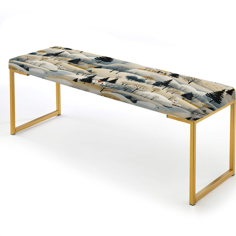 Banc floral rembourré or, Paysage d'été scandinave