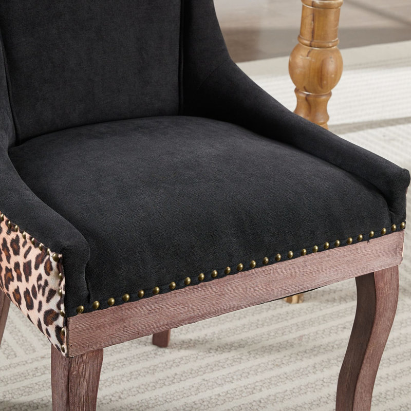 De 2 chaises de salle à manger à imprimé léopard avec tissu épaissi de haute qualité et têtes de clous décoratives en bronze Modern Mid Century 2, rivets, coussin en mousse à élasticité confortable