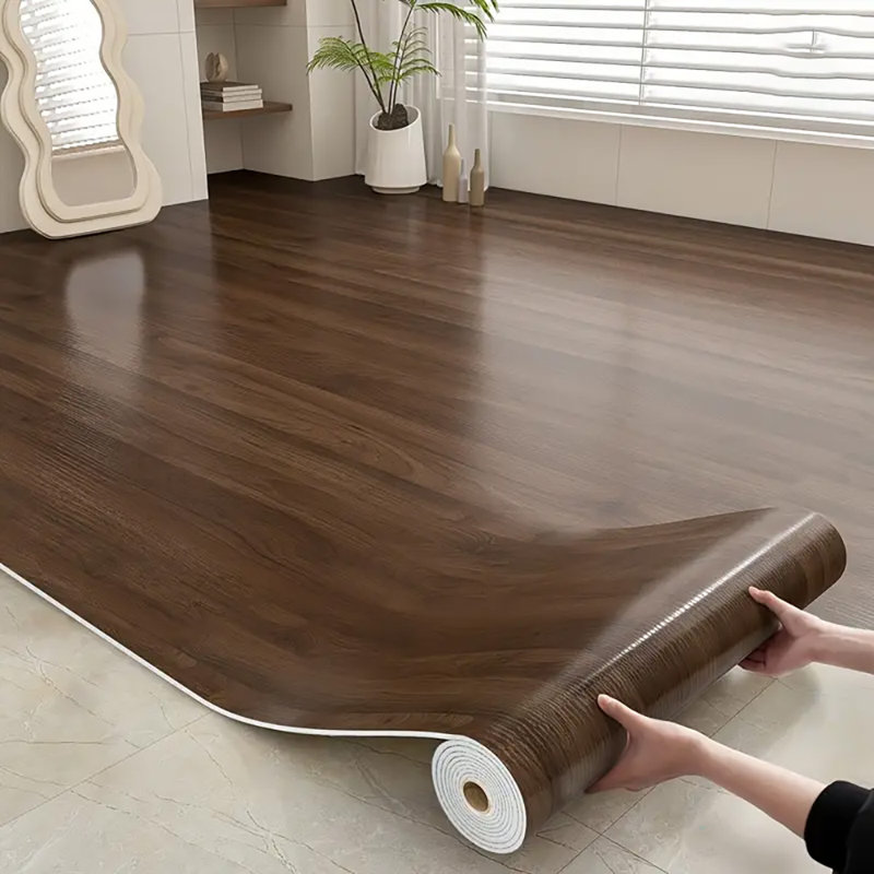 One Roll 18" W X 118" L Peel And Stick Luxury Sxp Contact Paper,self-adhesive Sxp Flooring, Dark Brown