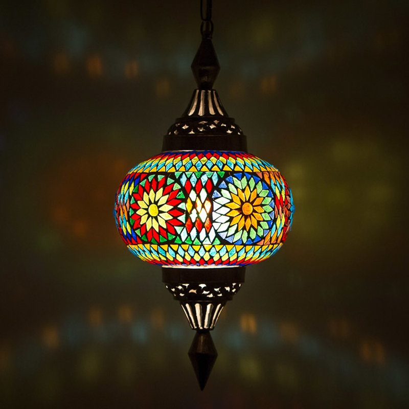 Chartier 1 - Light Chrome Lantern Pendant, Multicolour Turkish Mosaic