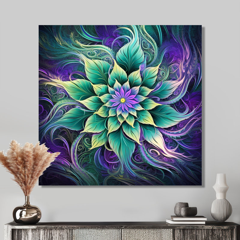«Vibrant Green Futur Flower - Boho Mandala», reproduction d'art murale, Pas de métal encadré, H 16 po x l 16 po x P 1 po