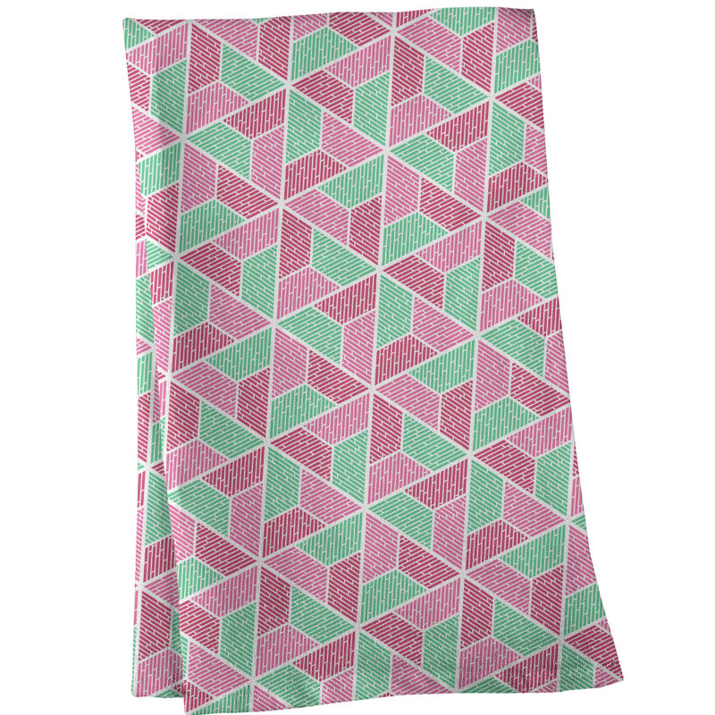 Serviette à thé trapézoïdals Mcguigan, Rose / Vert, Sergé de coton