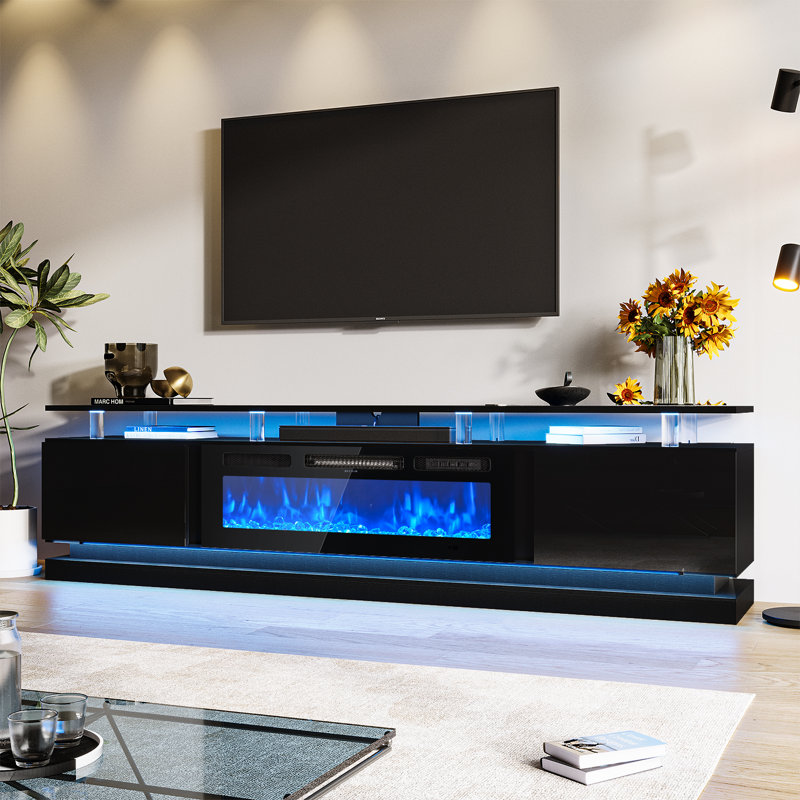 80" TV Stand with 36" Electric Fireplacez, Black, 80"
