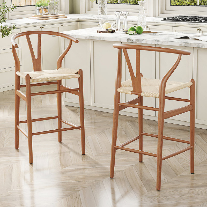 Margo 26" Wood Counter Stool, Beige/Walnut