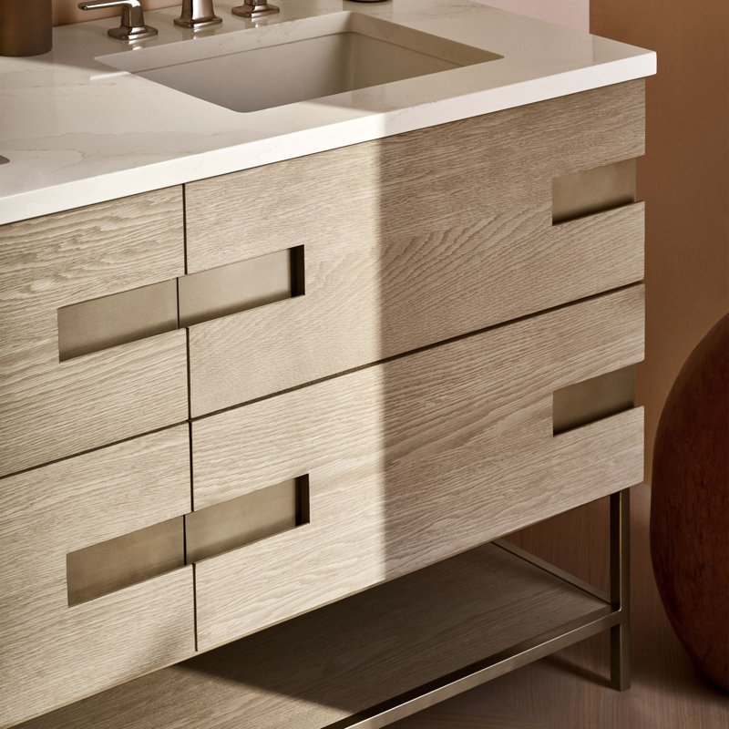 Sendai Vanity And Quartz Stone Vanity Top, Natural Gray/Brushed Pewter