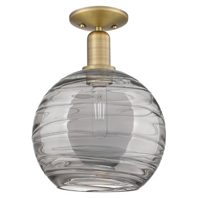 Arcadia - Athens Deco Swirl - 1 Light 10" Semi-Flush Mount - Brushed Brass Finish - Light Smoke Deco Swirl Shade
