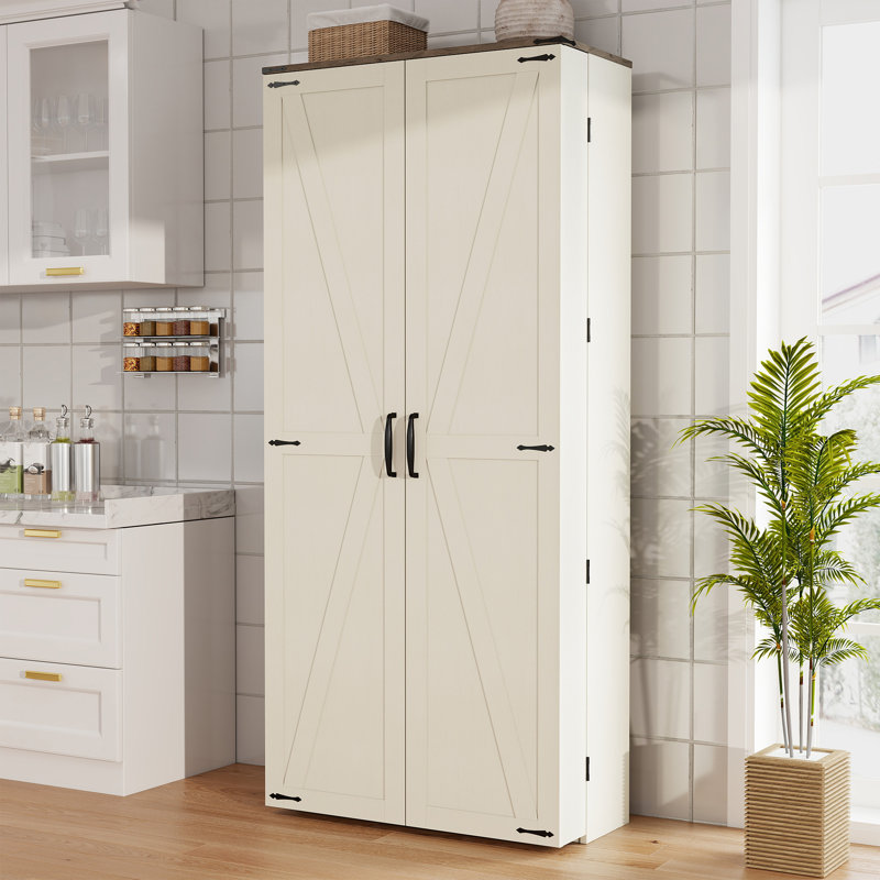 Garde-manger autoportant 71 po avec tiroir, tablettes réglables et conception anti-basculement 71 po, Blanc