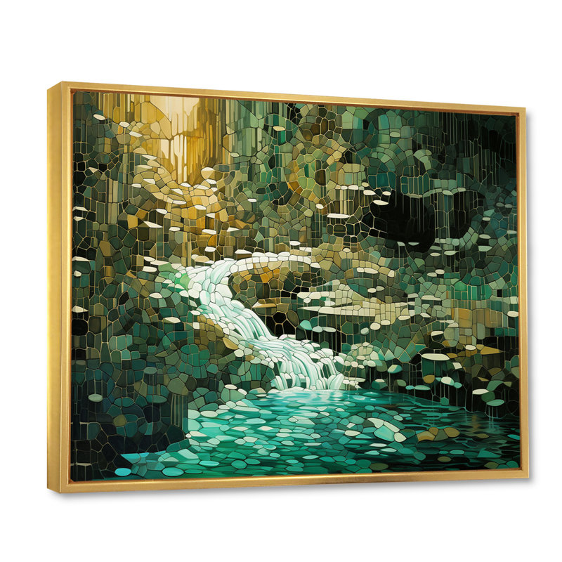 Abstrait forêt émeraude sauvage - impression, H 34 po x l 44 po x P 1,5 po, Cadre flottant doré