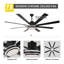 Ventilateur de plafond noir 72 po moderne avec ensemble d'éclairage à DEL et télécommande, moteur à courant continu silencieux à 6 vitesses, réversible pour les grands salons-1034463509