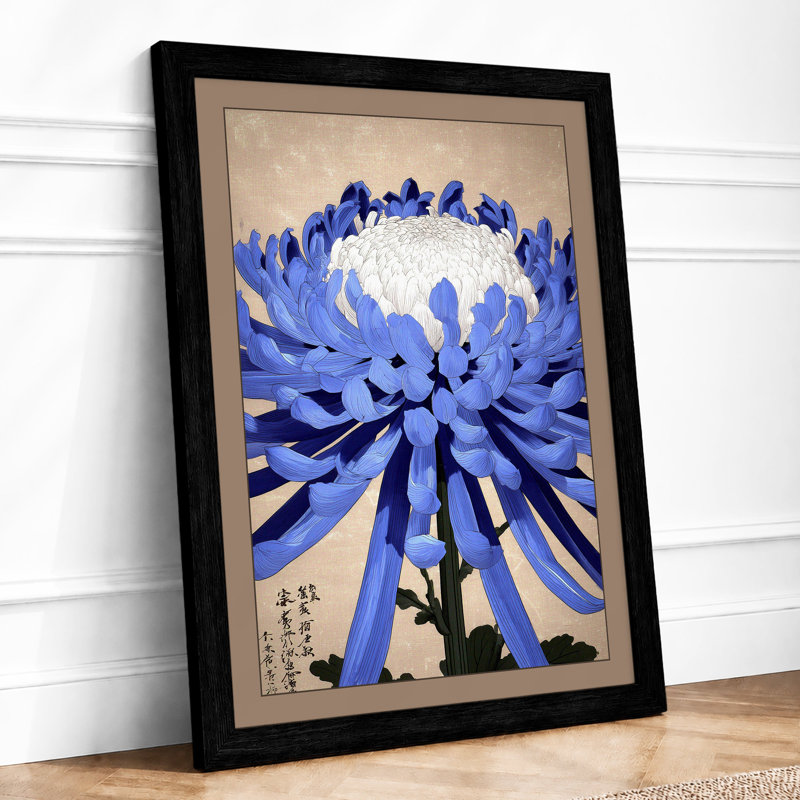 Moonlit Chrysanthemum Japandi 1 Piece Single Picture Frame Wall Art, A4 - 29.7 x 21.0 cm, Black