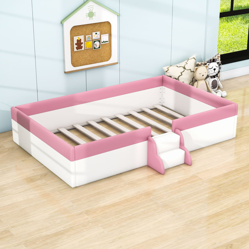 Upholstered Daybed with Fence and Stairs, Full
