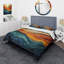 Ensemble d'édredon paysage 4 pièces - Paysage corail bleu sarcelle avec taies décoratives et coussins décoratifs-131383100