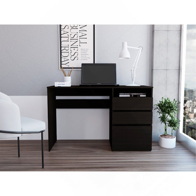 Bureau d'ordinateur à 3 tiroirs Kenai, une tablette, noir