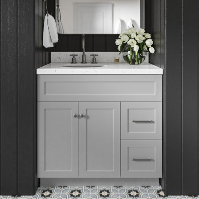 Abell 36.25'' Bathroom Vanity with Carrara Quartz Top