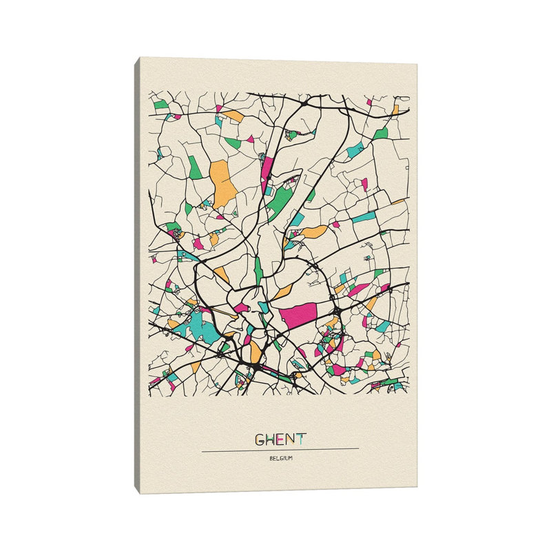 Ghent, Belgium Map by Ayse Deniz Akerman - Wrapped Canvas Print, 66.04 cm H x 45.72 cm W