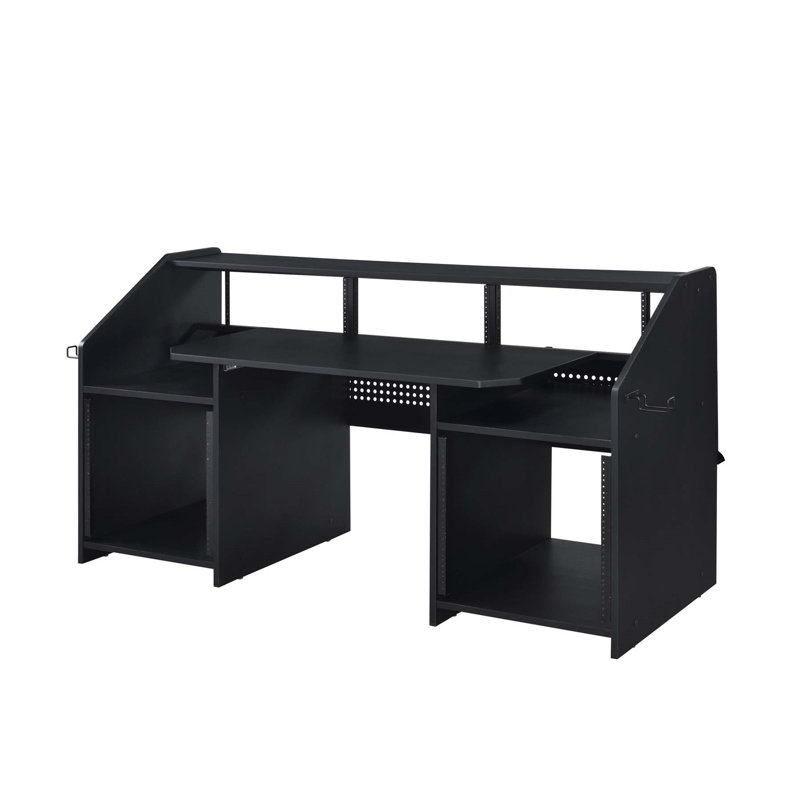 Bureau de musique rectangulaire avec 2 compartiments ouverts (sans les chaises de bureau), Noir