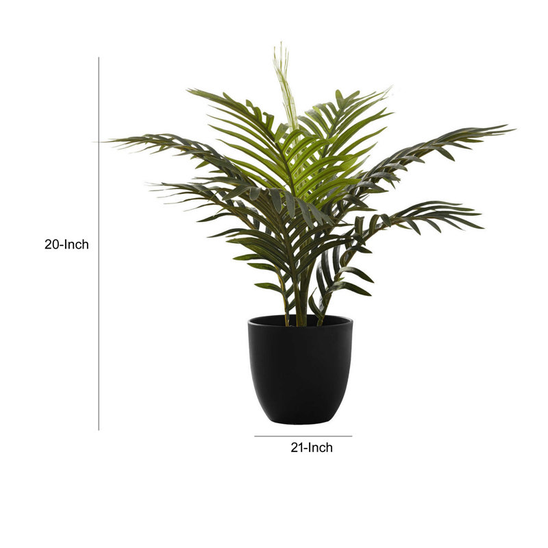 20" Tall Green Faux Palm Plant in Black Pot