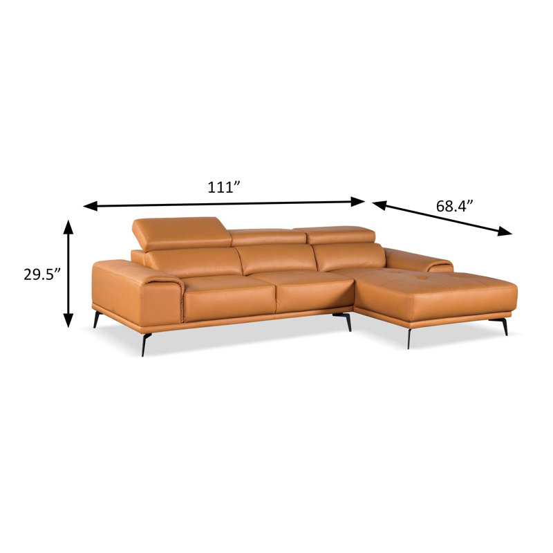 Canapé modulaire contemporain L 111 po, méridienne droite, Similicuir orange, Face à la droite