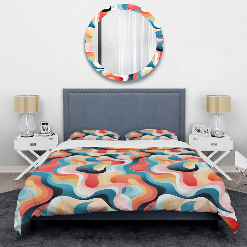 Literie douce et douce à vagues abstraites multicolores, Housse de couette pour très grand lit et 2 très