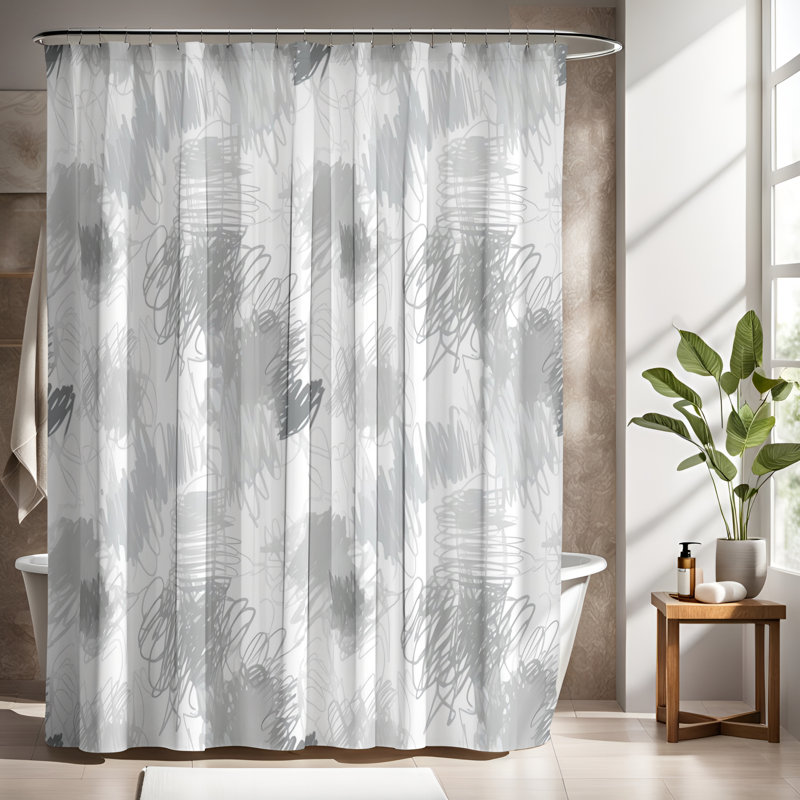 Rideau de douche aquarelle marbré avec tapis de bain, H 72 po x l 70 po