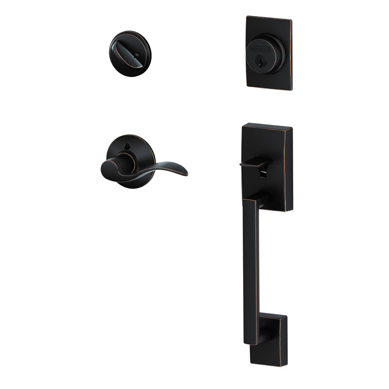 Century Handleset with Deadbolt and Accent Door Lever and Rosette, Right Hand, Aged Bronze