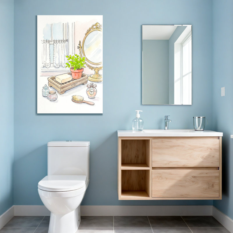 Bath & Laundry Bathroom Still Life With Mirror And Plants, 30" H x 20" W