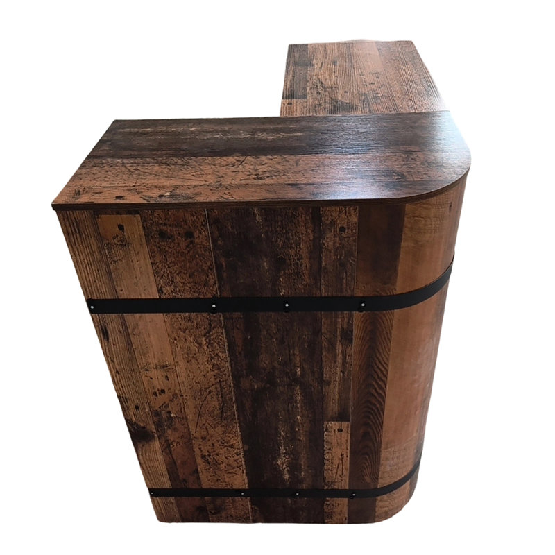Meuble-bar d'angle en forme de L avec étagères de rangement, table de bar d'angle en bois de style industriel
