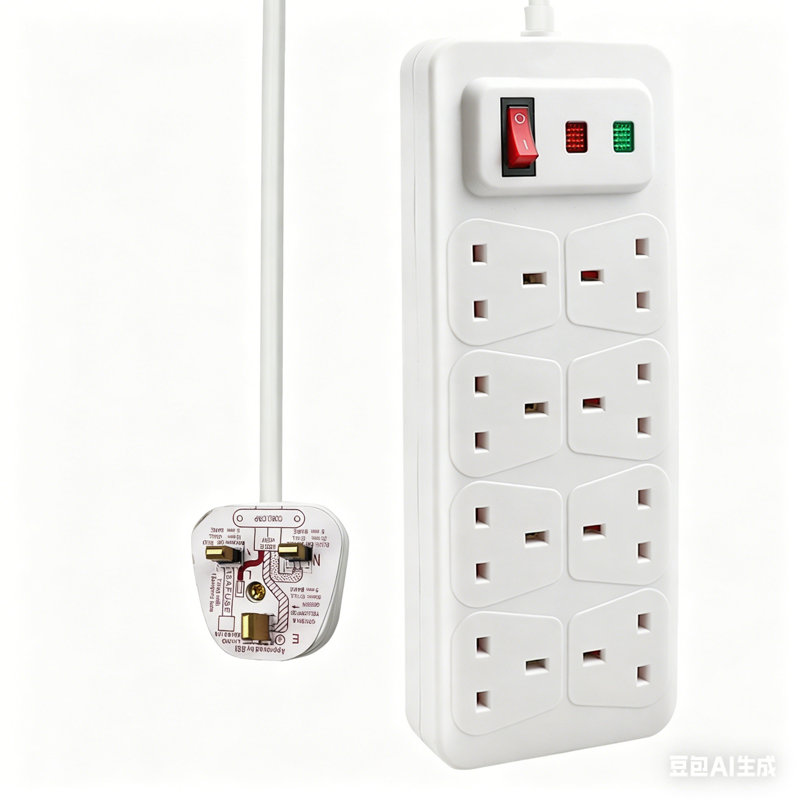 Wall Mounted 8 Way Extension Leads with Surge Protection 13A UK Plug,2M Cable