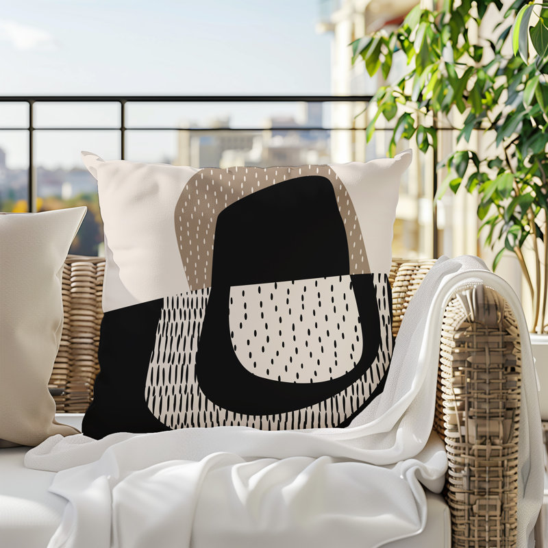 Coussin carré intérieur / extérieur pia, H 15 po x l 15 po, Beige / noir / blanc cassé