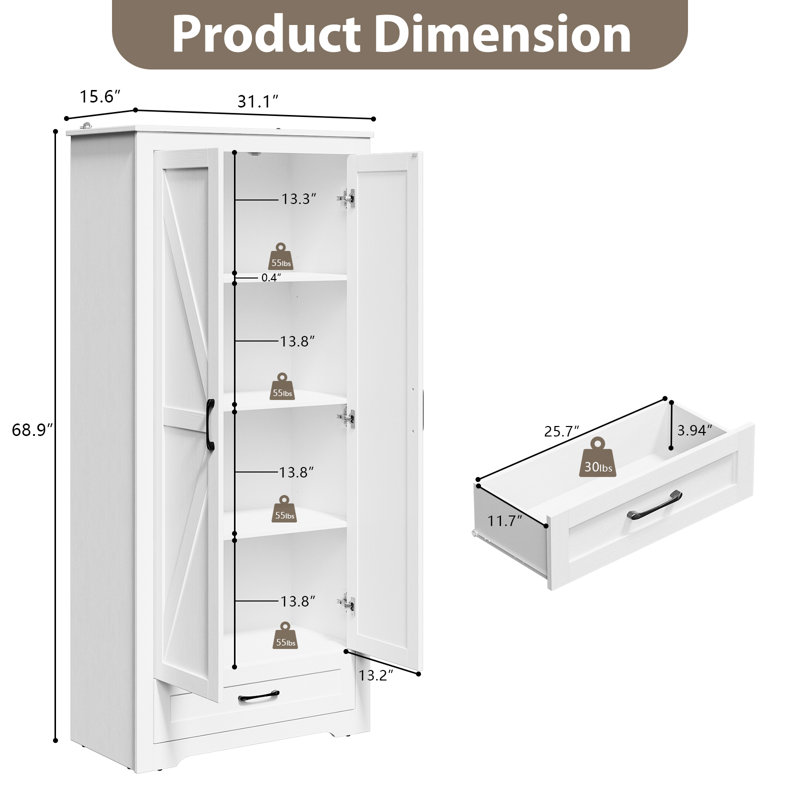 Jamileth 71.7'' Kitchen Pantry, White